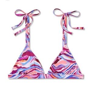 NWT Shade & Shore Shoulder Tie Triangle Bikini Top Multicolor Swirl Print Swim